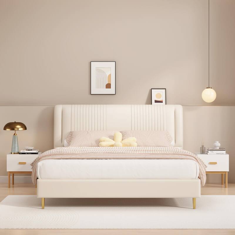 Contemporary White Nightstand‌ – Minimalist Bedside Table with Wooden Legs & Pull Handle, Versatile