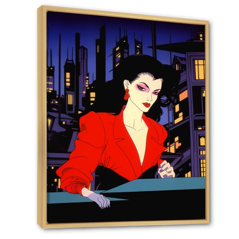 Designart "Pop Art Nightlife Diva I" Woman Pop Art Framed Wall Art Living Room
