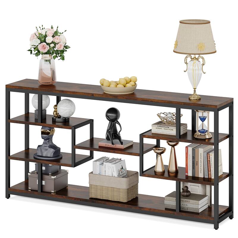 70.87 Inche Narrow Long Console Sofa Table with Storage for Entryway,7-Tier Hallyway Accent Table