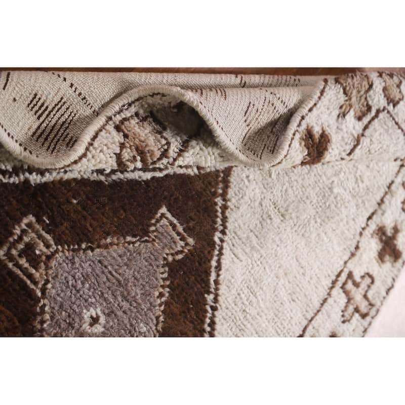 Natural Dye Beige Anatolian Turkish Runner Rug Handmade Wool Carpet - 3'6"x 10'11"