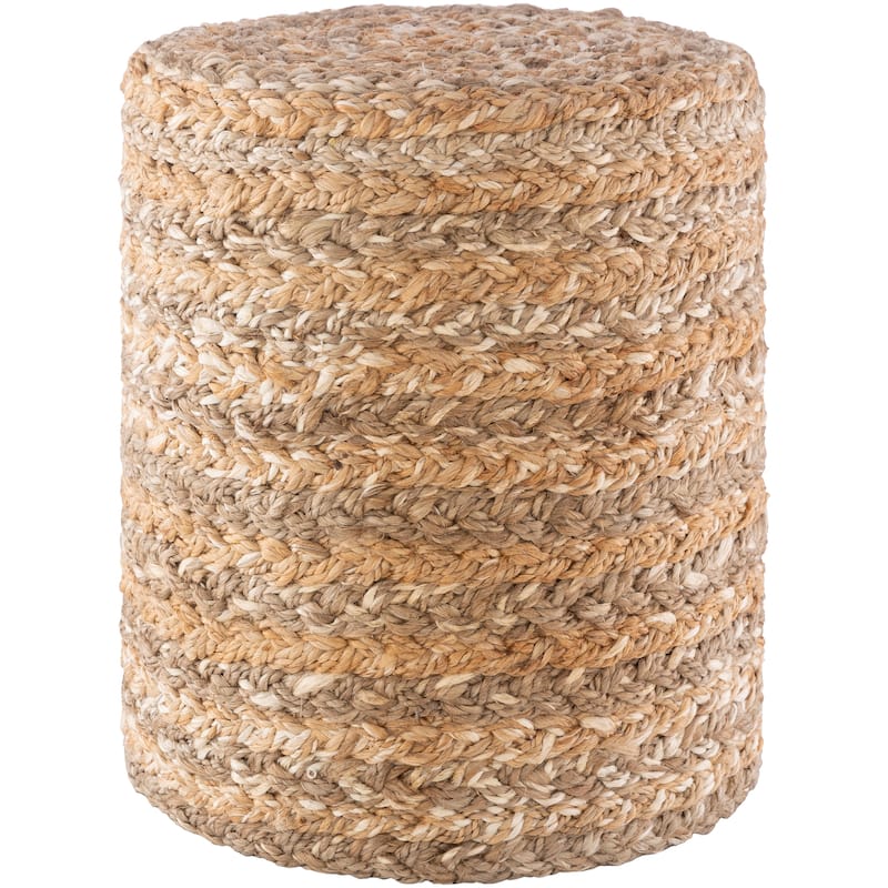 Livabliss Murphy Farmhouse Jute 16-inch Cylinder Pouf - Pouf - 16" x 16" x 18" - Polyester - Khaki - Single