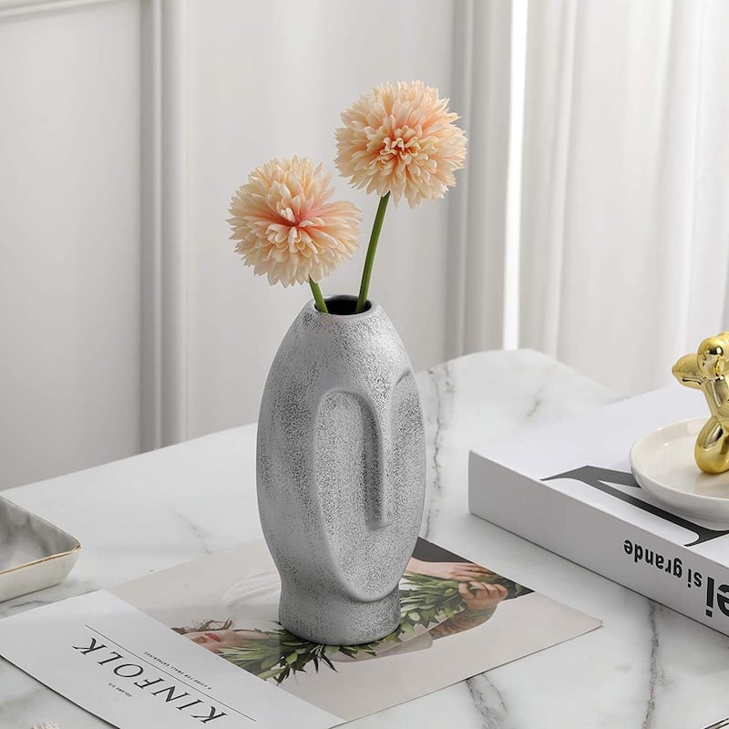 Curata Home Choice of White, Silver, Black or Gold Ceramic Abstract Face Vase (7.5" x 3.75")