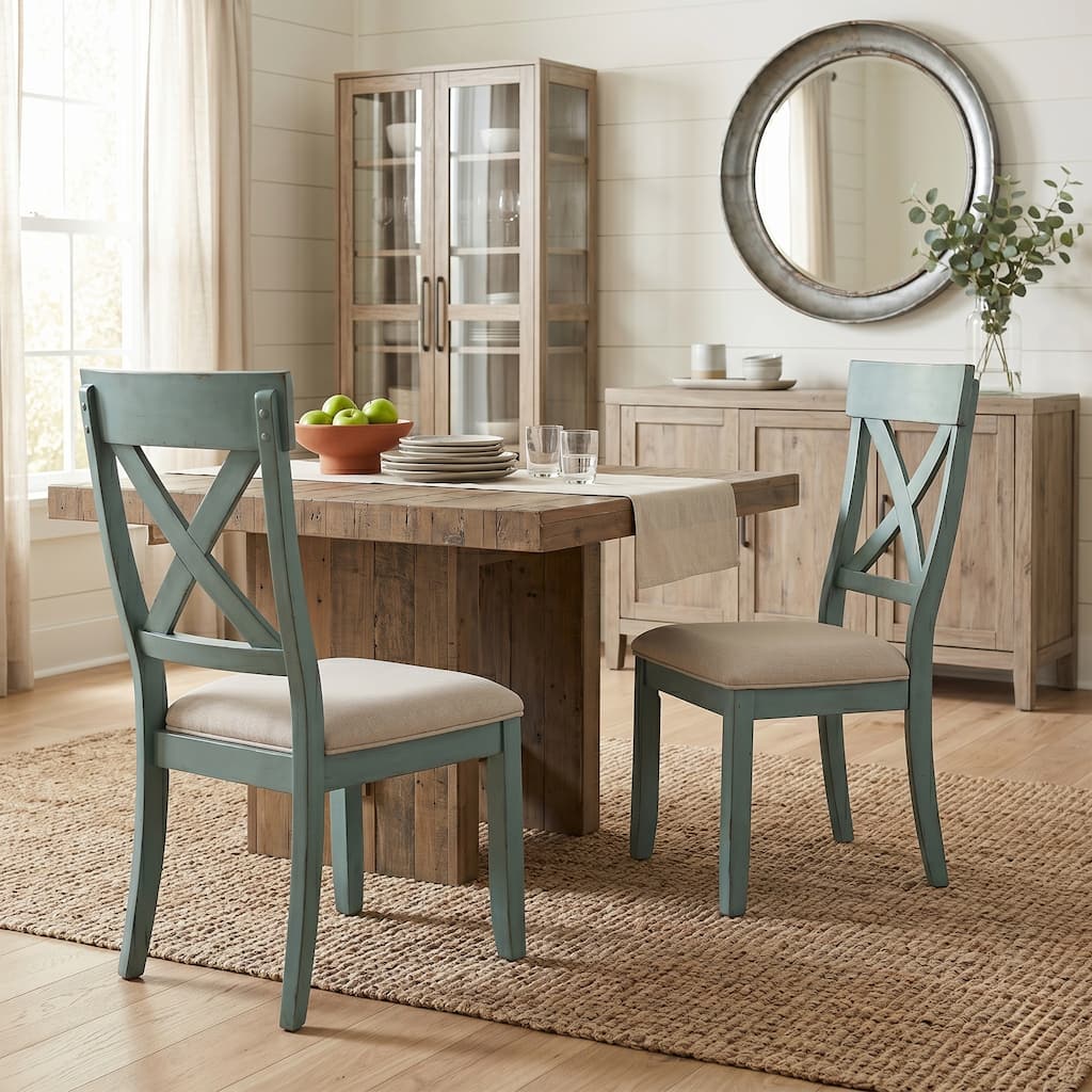 Roundhill Furniture Prato Two-Tone Wood Cross Back Upholstered Dining Chairs (Set of 2)