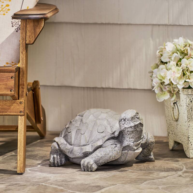 Roomfitters Outdoor Turtle Garden Statue, 15-Inch Cast Stone Decorative Sculpture in Lightweight Concrete, Dark Gray - Dark Gray