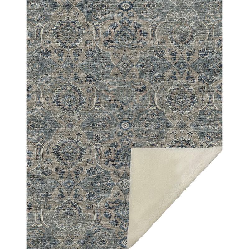 Premium Machine Washable ASB95 Traditional Persian Sherpa Throw Blanket