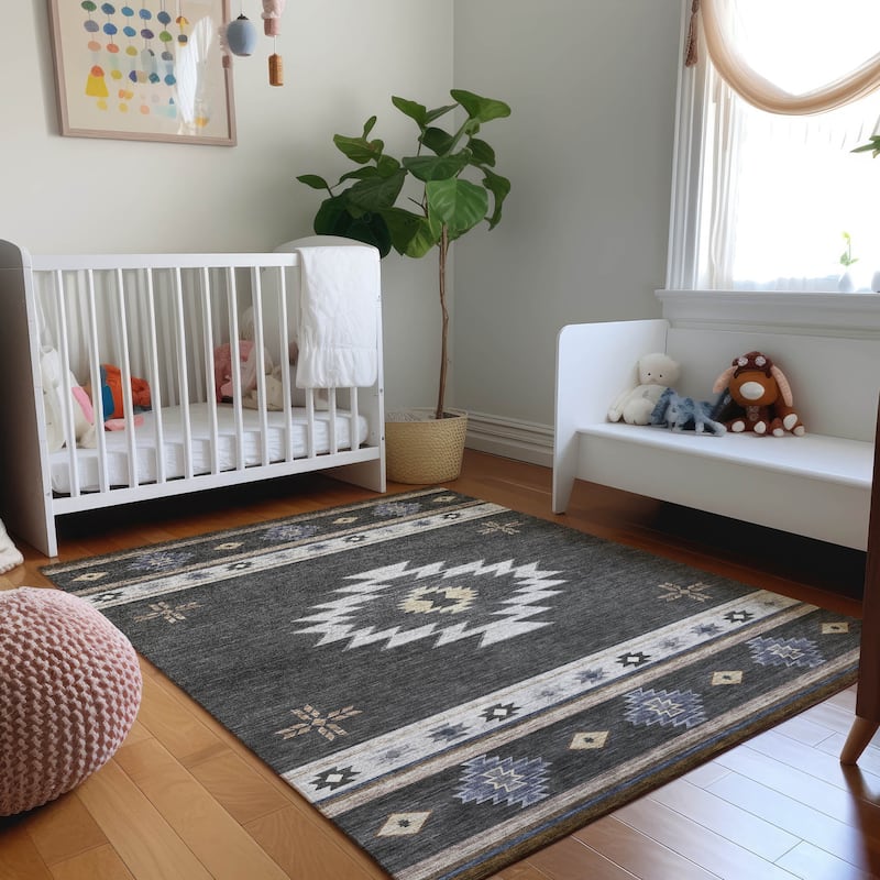 Premium Washable Super Soft Boho Tribal Mayfield Rug - Midnight - 10' x 14' - Rectangle