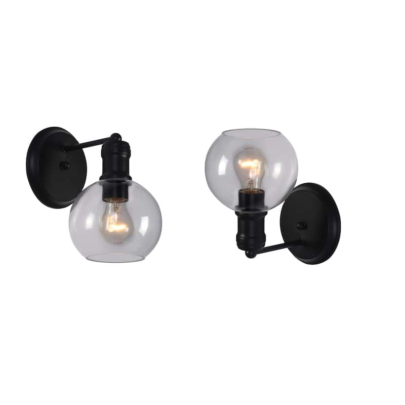1-light Matte Black Wall Sconce w/ Clear Globe Glass