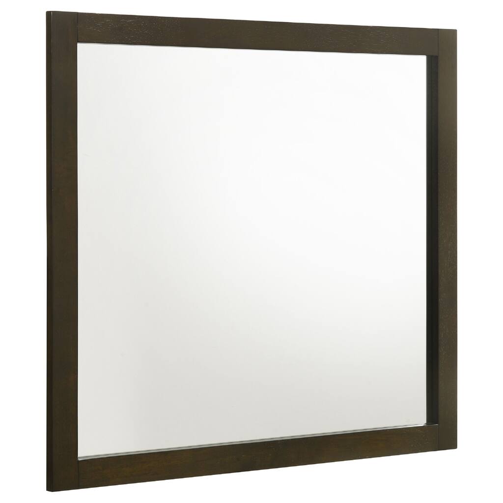 Wlly Dresser Mirror with Wide Frame, 39 Inch Dark Brown Hardwood - Dark Cocoa Brown
