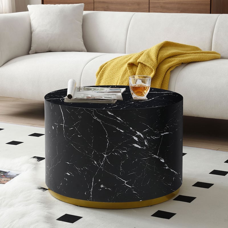 Marble Williamspace Fully Assembled Round Side Coffee Table For Living Room - 23.5"x23.5"-Marble Black