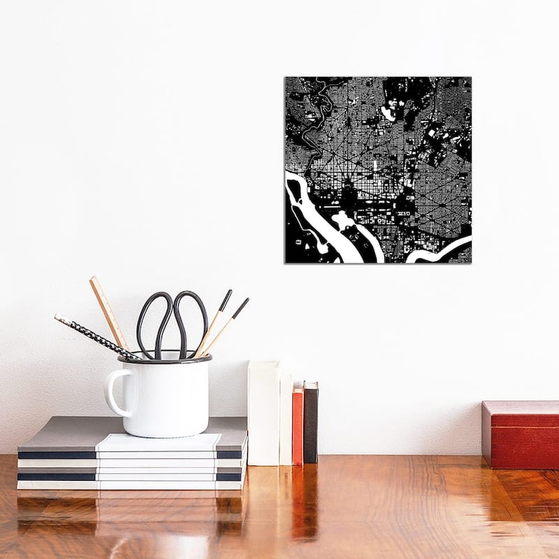 iCanvas "Washington D.C. Urban Map (Black)" by Urbanmap Canvas Print - 12x12x0.75