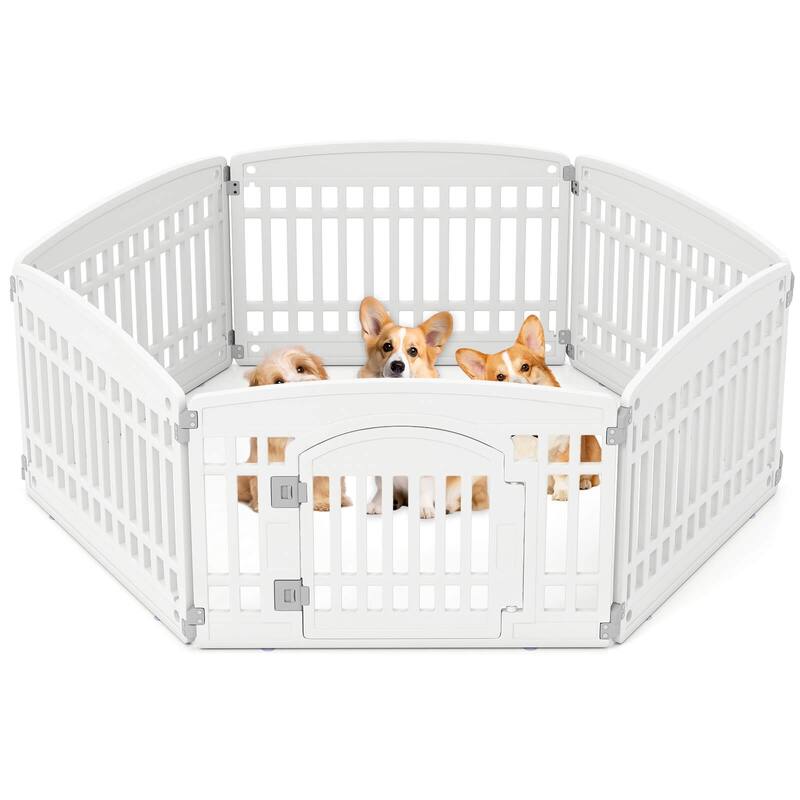 Costway 6/12 Panel Plastic Dog Playpen with Lockable Gate for Small & - 1 pcs