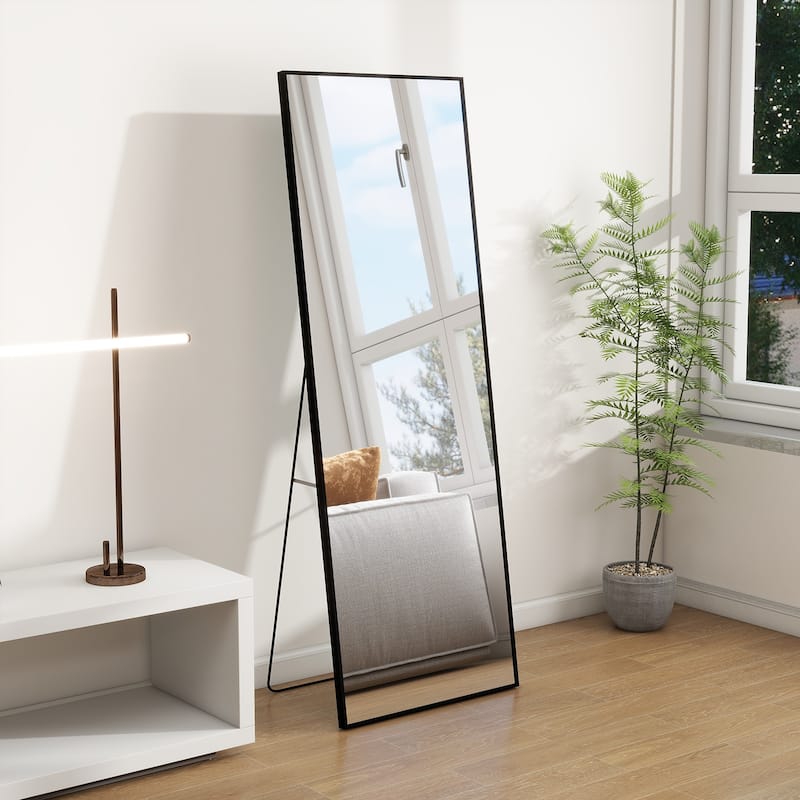 Full Length Mirror Standing Rectangle Black Frame Floor Mirrors Body Dressing Wall-Mounted Mirror - 64"L x 21"W - Black