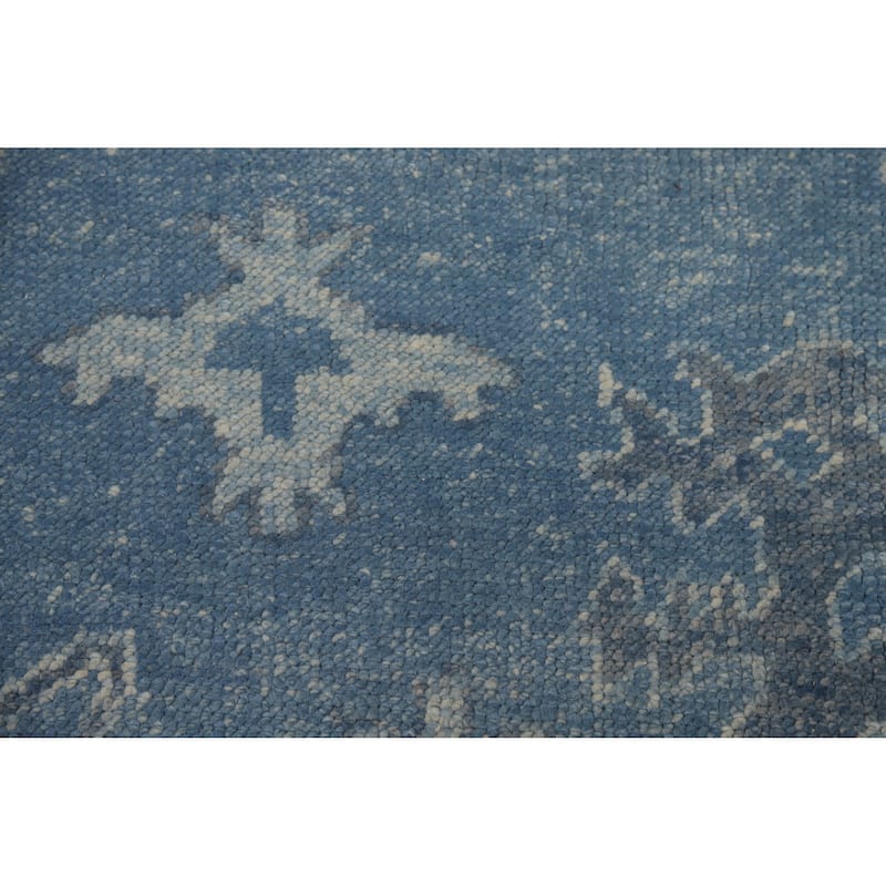 Hand Knotted Oriental 100% Wool Carpet Transitional All-Over Navy Blue & Blues Oushak Area Rug - 11' 2'' X 8' 5''