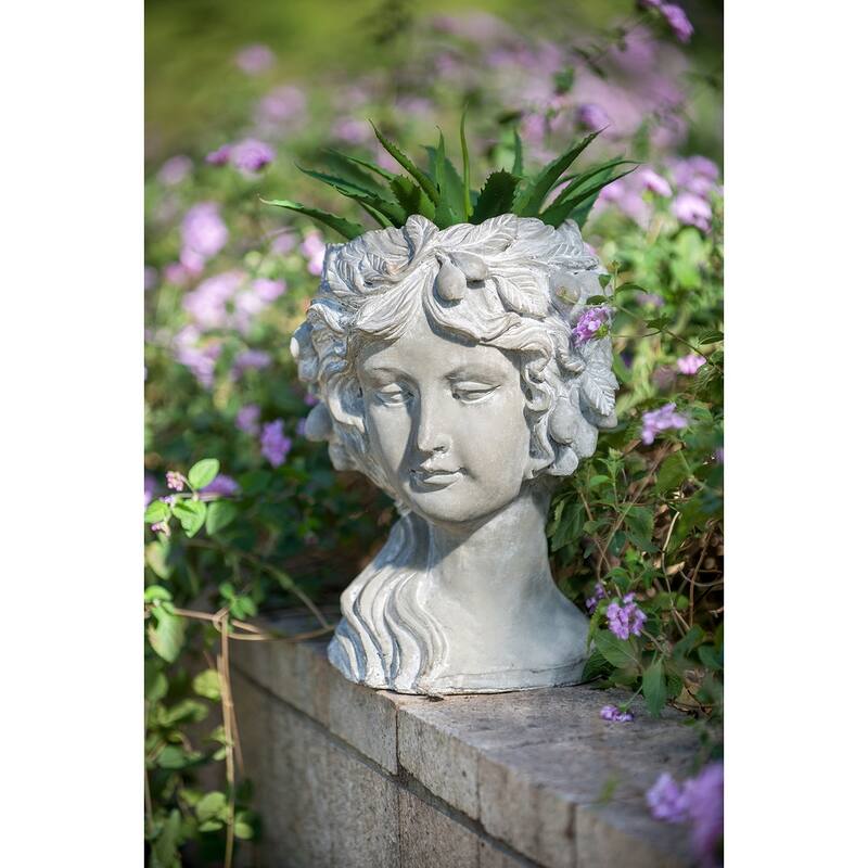 Cement Bust Wall Planter - Indoor Outdoor Home Garden Decor, 8" x 9" x 11.5"