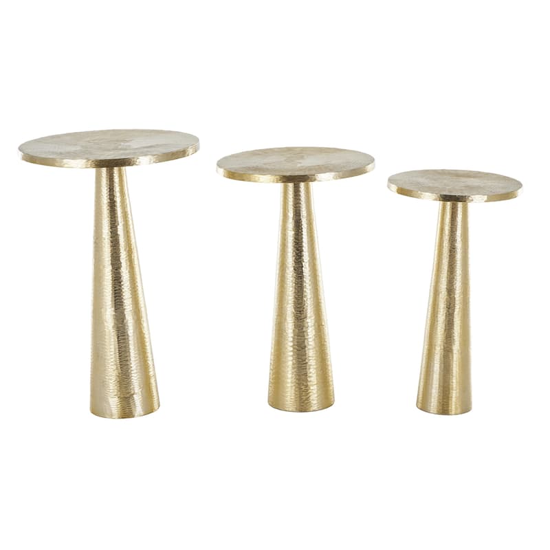 Textured or Ridged Accent Table with Layered Ring Tabletop or Hammered & Cone Shaped Bases - Gold or Silver - Roche River Décor
