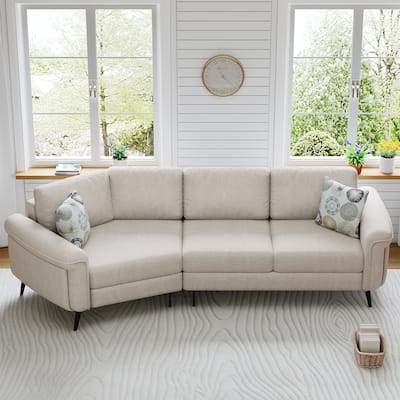 Upholstered 3-Seater Sofa Curved Sofa Couch With Two Printed Pillows