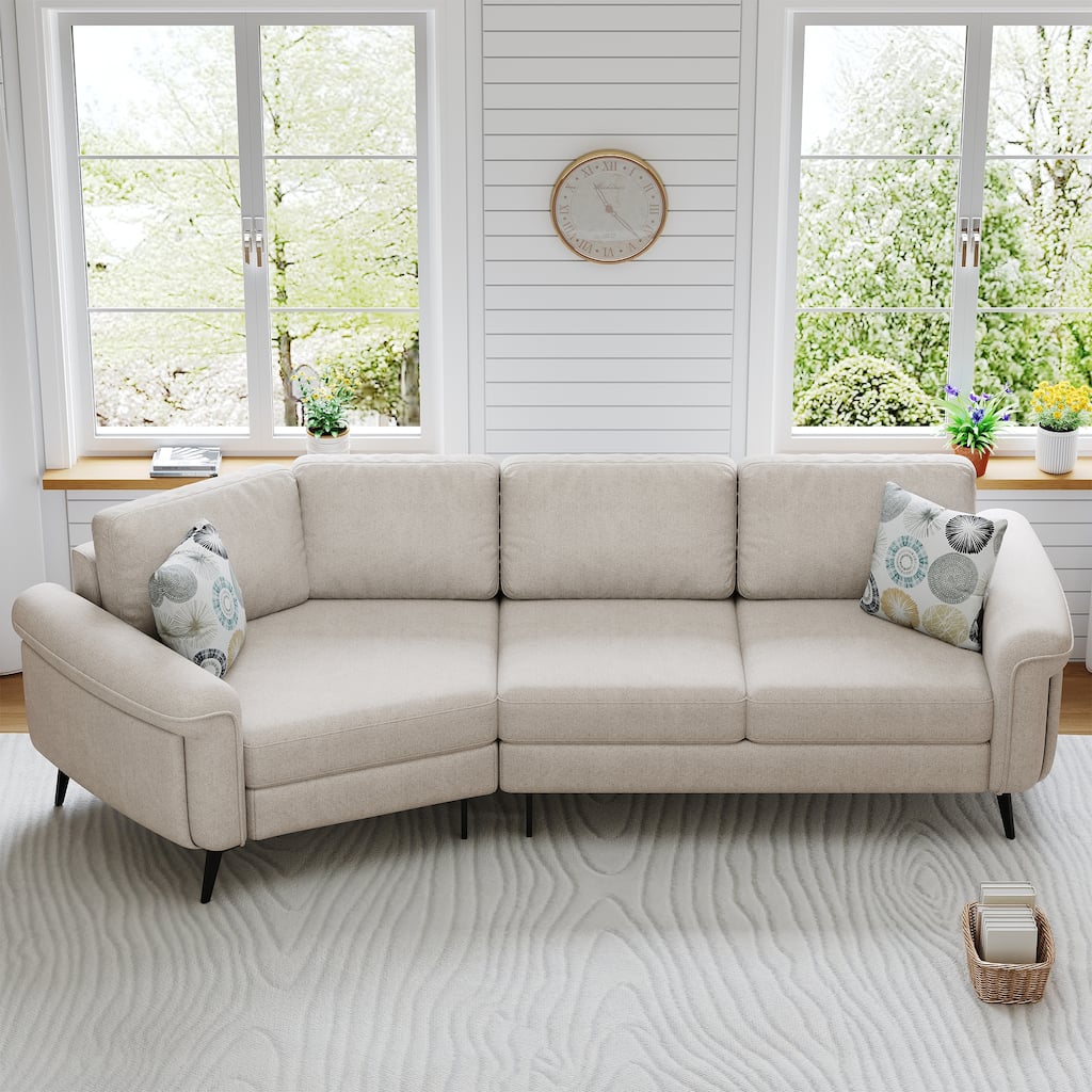 Upholstered 3-Seater Sofa Curved Sofa Couch With Two Printed Pillows