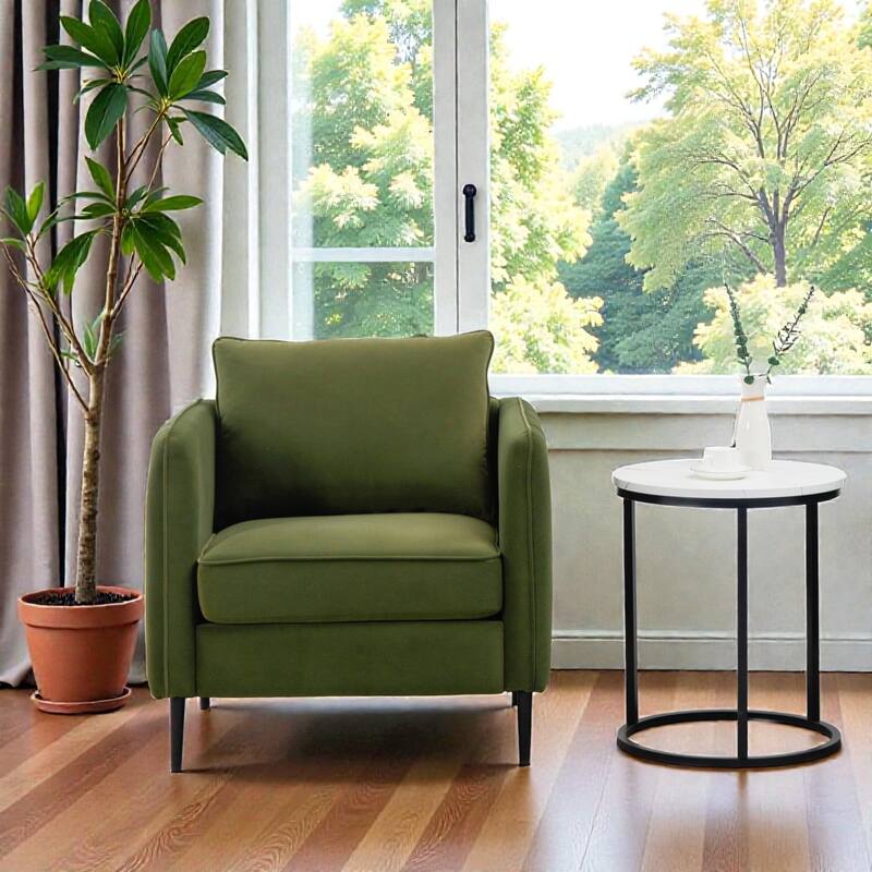 Velvet Accent Chair for Living Room, Mid Century Modern Single Sofa Chair with Pillow and Metal Legs