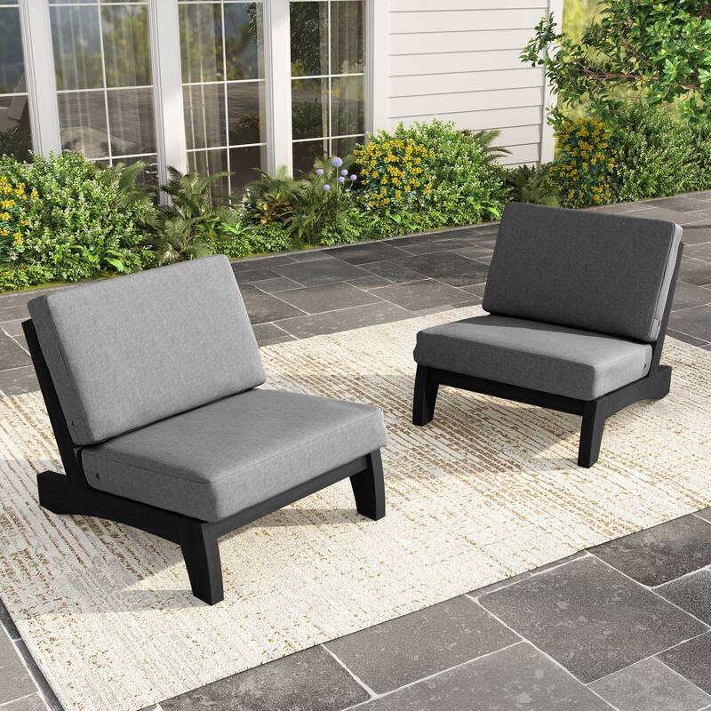 Outdoor Patio Solid Wood Chairs Loveseat Table Chat Set with Cushion