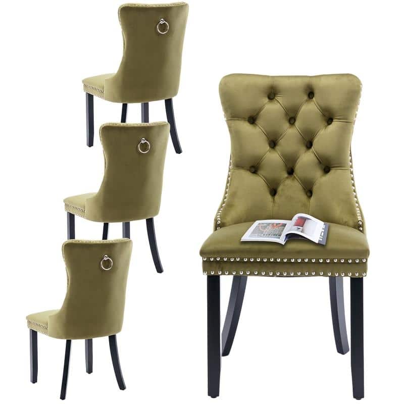 High-end Tufted Velvet Upholstered Nailhead Dining Chair Set of 6 - Set of 2 - Olive Green