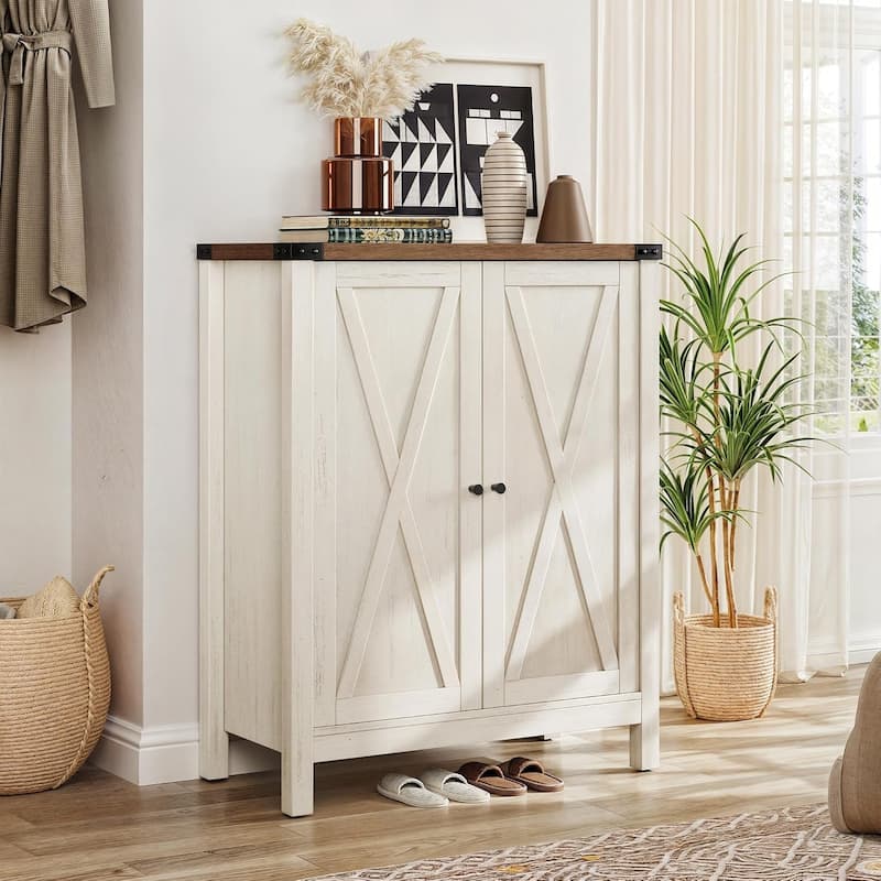 Moasis Farmhouse 5-Tier 20 Pairs Shoes Storage Cabinet with Double Doors for Entryway - Antique White