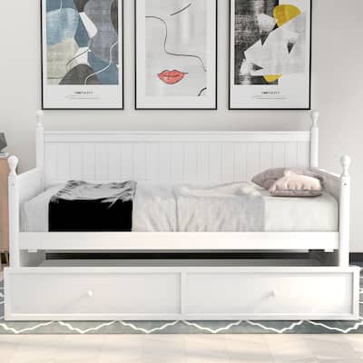 Twin Size Wood Daybed with Trundle, Space-Saving Design, Durable Pine Frame