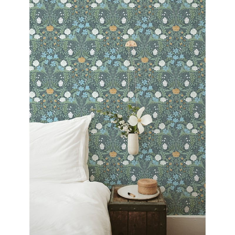 A-Street Prints Froso Turquoise Garden Damask Wallpaper