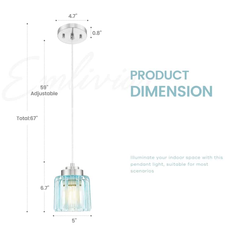 Modern 1-Light Clear Fluted Ripple Glass Adjustable Pendant