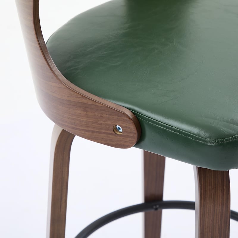 SEYNAR PU Leather 360 Degree Swivel Open Back Bar Stools Wood Legs Set of 4