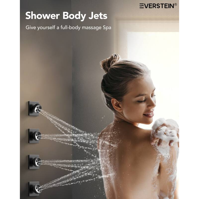 Dual Heads Thermostatic Shower Faucet with 12" Rainfall Shower, Handhels Spray And Body Jets - 12" x 6"