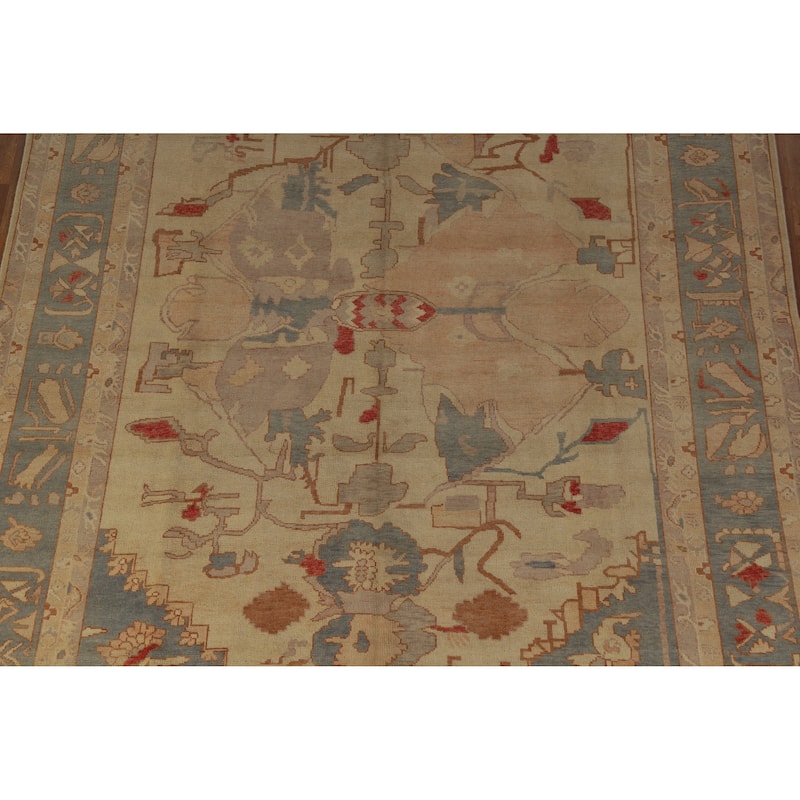 Hand Knotted Oriental 100% Wool Carpet Transitional Geometric Beige & Ivories Oushak Area Rug - 11' 0'' X 8' 2''