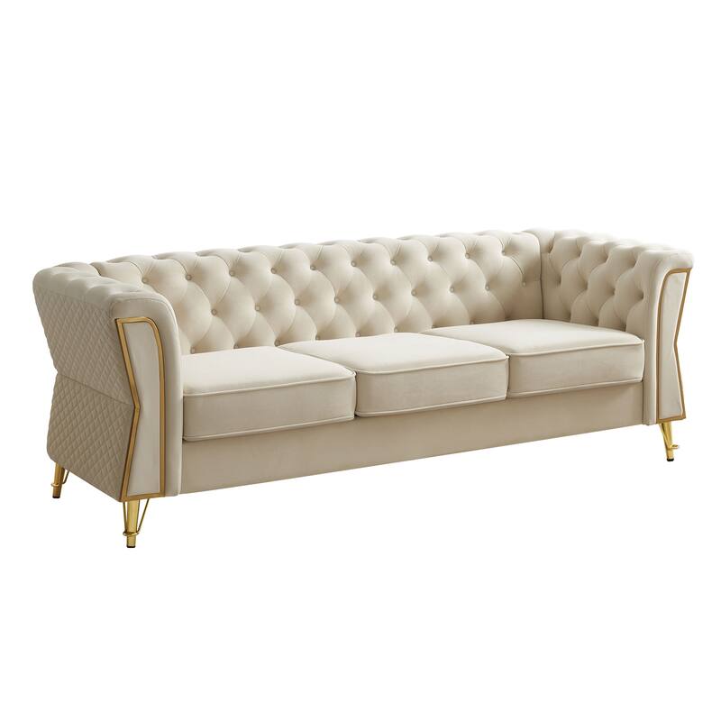 Modern Tufted Velvet Sofa 87.4 inch for Living Room