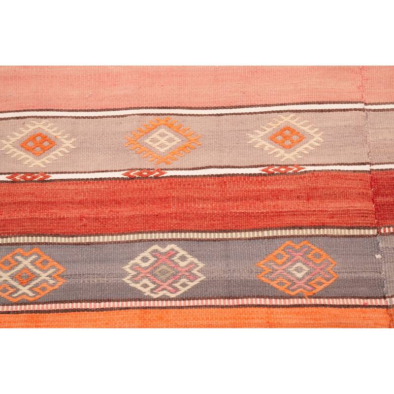 Hand Woven Oriental 100% Wool Carpet Southwestern Tribal Oranges & Rust Kilim Runner Rug - 8' 6'' X 4' 0''