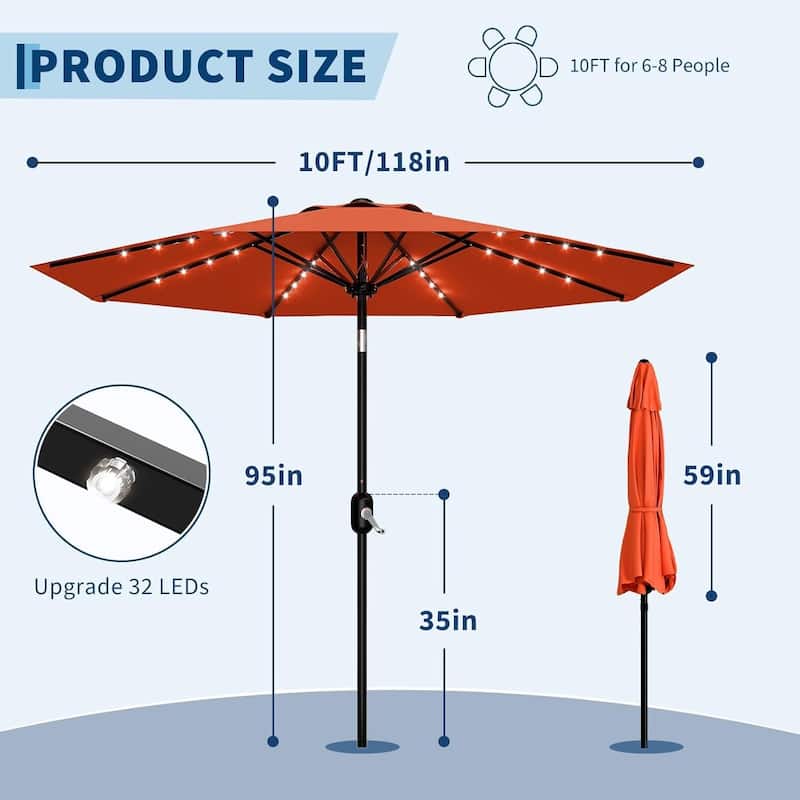 10 FT Outdoor Table Patio Umbrella, Waterproof UV Protection with Solar Lights