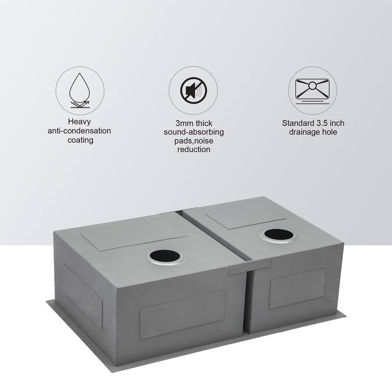 16 Gauge Stainless Steel Undermount Double Bowl Kitchen Sink (60/40) with 9 Inch Deep Sink