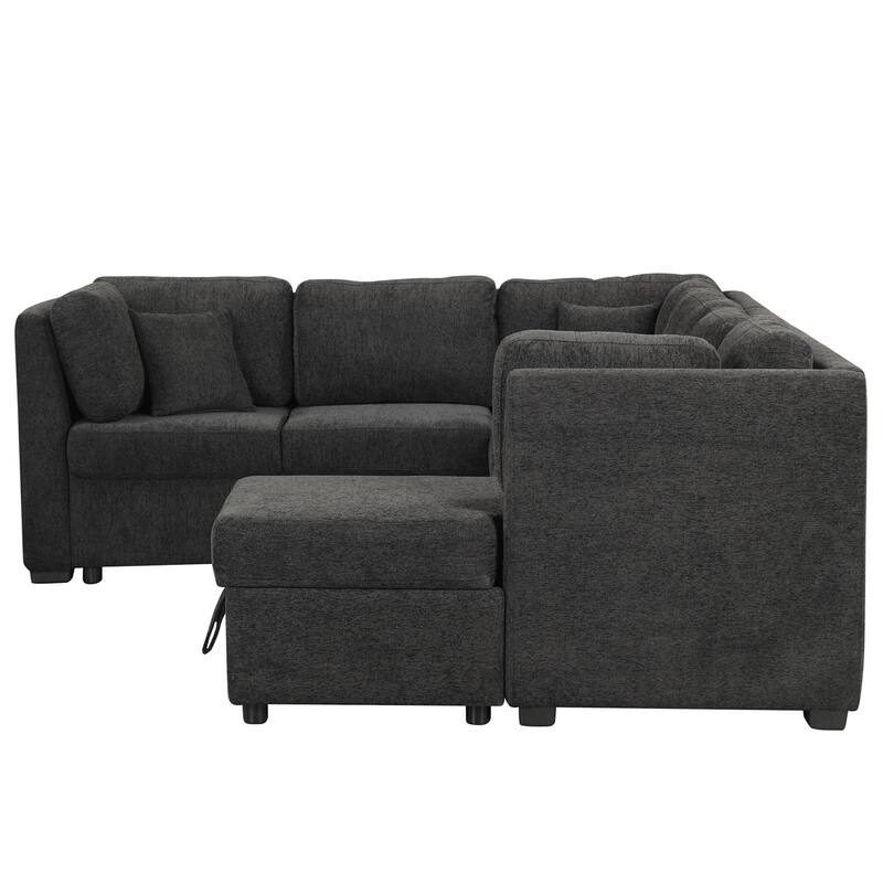 108.6" U-shaped Sectional Sofa with 3 Back Pillows & a Storage Chaise