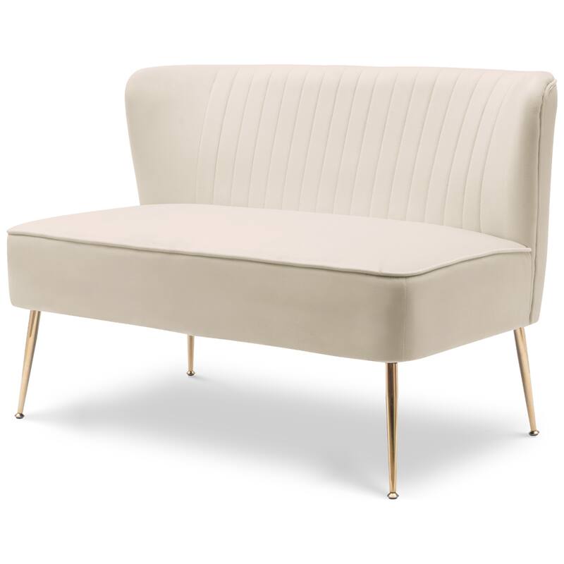 Farrah Upholstered Velvet Polyester 46" Wide Loveseat - Armless/ Scalloped Back