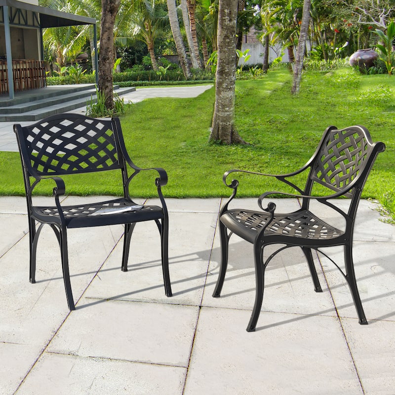 2 PCS Cast Aluminum Bistro Chairs with Black and Gold Powder Coating