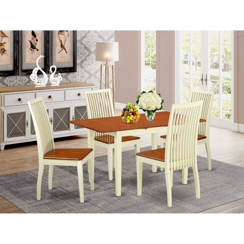 HomeStock 5-Pc Buttermilk and Cherry Solid Wood Top - Dining Room Set - Seats 4