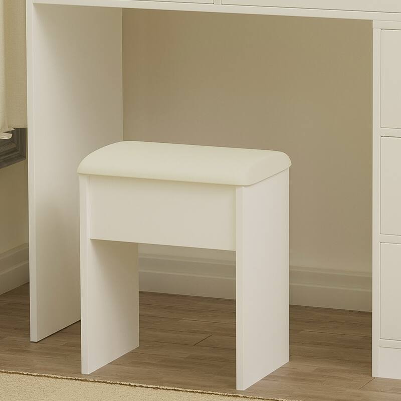 White Makeup Vanity Desk with LED Mirror 3 Lighting Options Multi-Storage Drawers Included Stool - 52.4”H