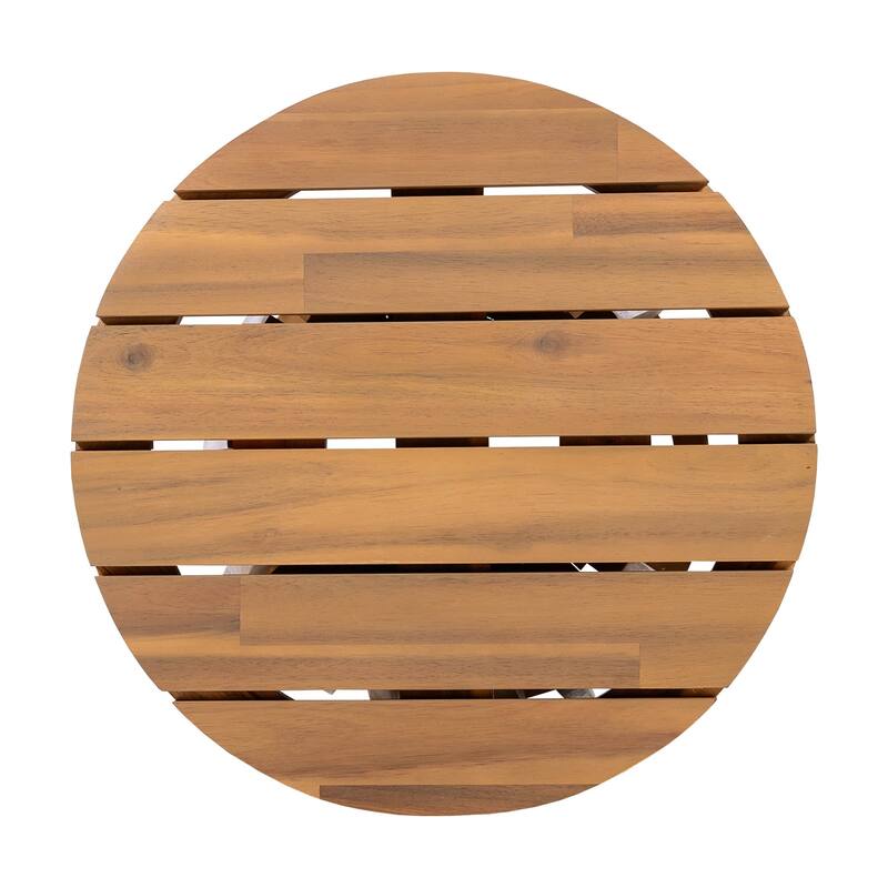 15.75-Inch Outdoor Acacia Wood Round Side Table with Slated Base