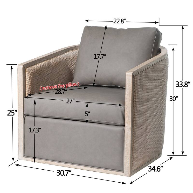 KINWELL 31"W Oak Frame Upholstered Swivel Barrel Armchair
