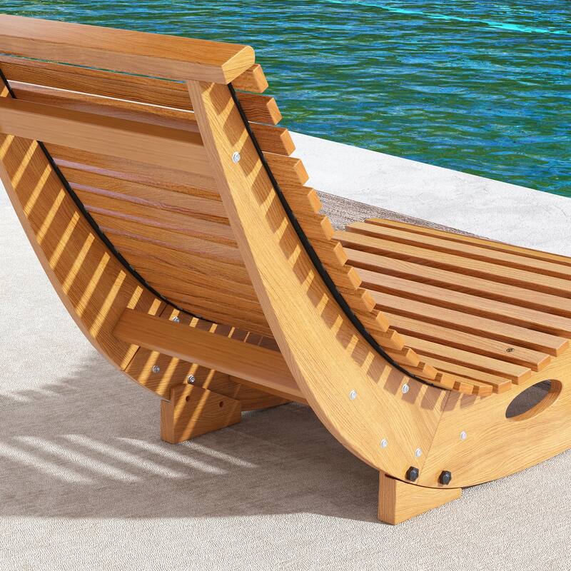 Outdoor Wooden S-Shape Rocking Chair with Slatted Seat and High Back