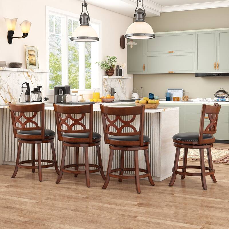 Gymax 26'' Counter Height Bar Stools Set of 4 w/Rubber Wood Frame