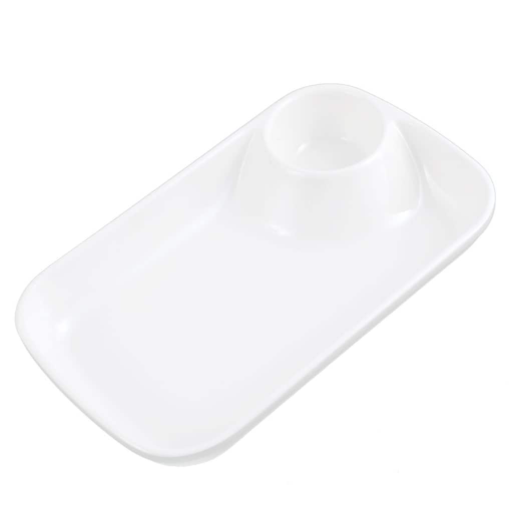 Rectangle 2 Slots Soy Sauce Dipping Sushi Mini Dish Plate 4 Inch Width - White - 6.7" x 4" x 1.1"(L*W*T)