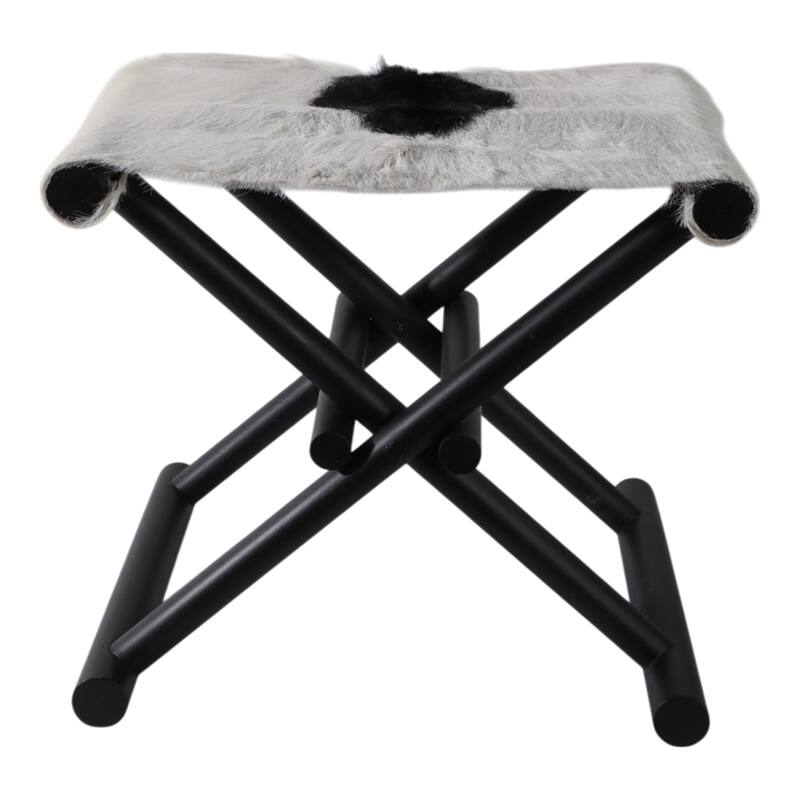 Foldable Backless Cowhide Storage Stool with Solid Wood Frame