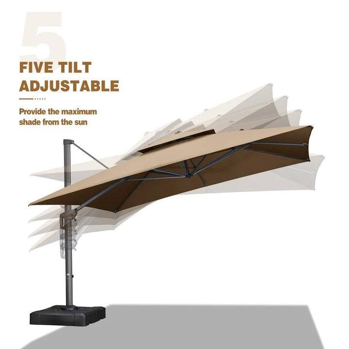 PURPLE LEAF Premium Rectangular Patio Cantilever Umbrellas with Tilt-and-Crank with Base