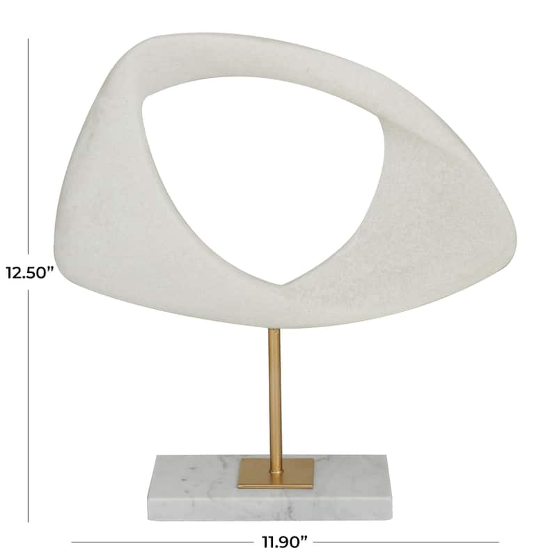 Polystone Abstract Cut-Out Decorative Sculpture with Marble Stand - White - Roche River Decor