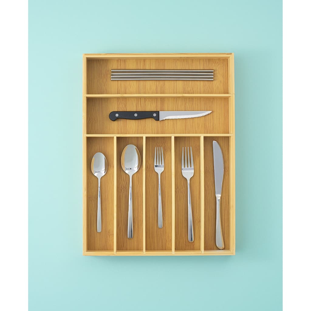 JoyJolt 7 Compartment Bamboo Drawer Organizer