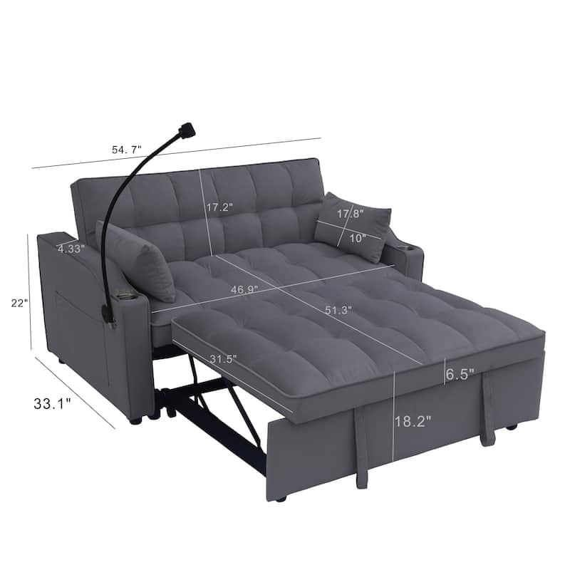 Dark Gray Velvet Convertible Loveseat Sofa Bed with Adjustable Back